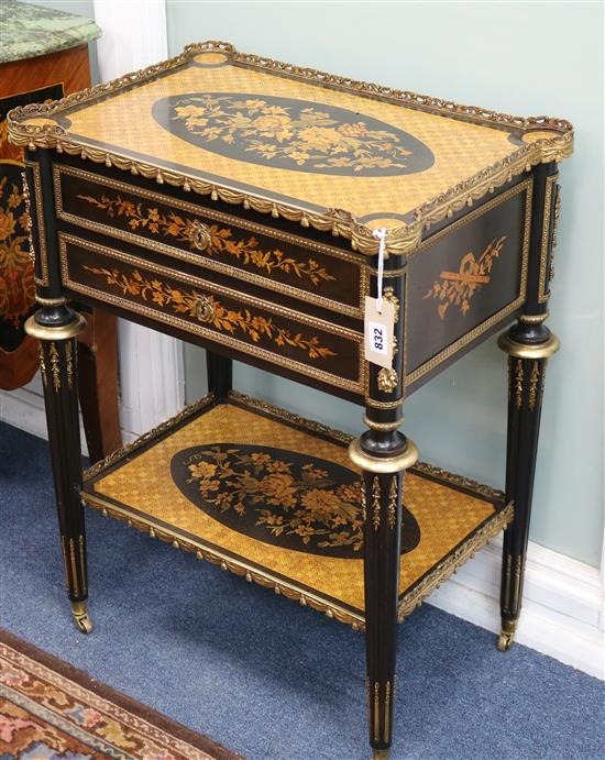 A 19th century brassed marquetry French work table W.54.5cm